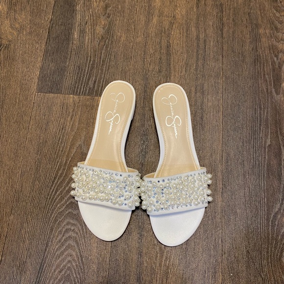 White slides with pearl/sequin detail. - Picture 2 of 5